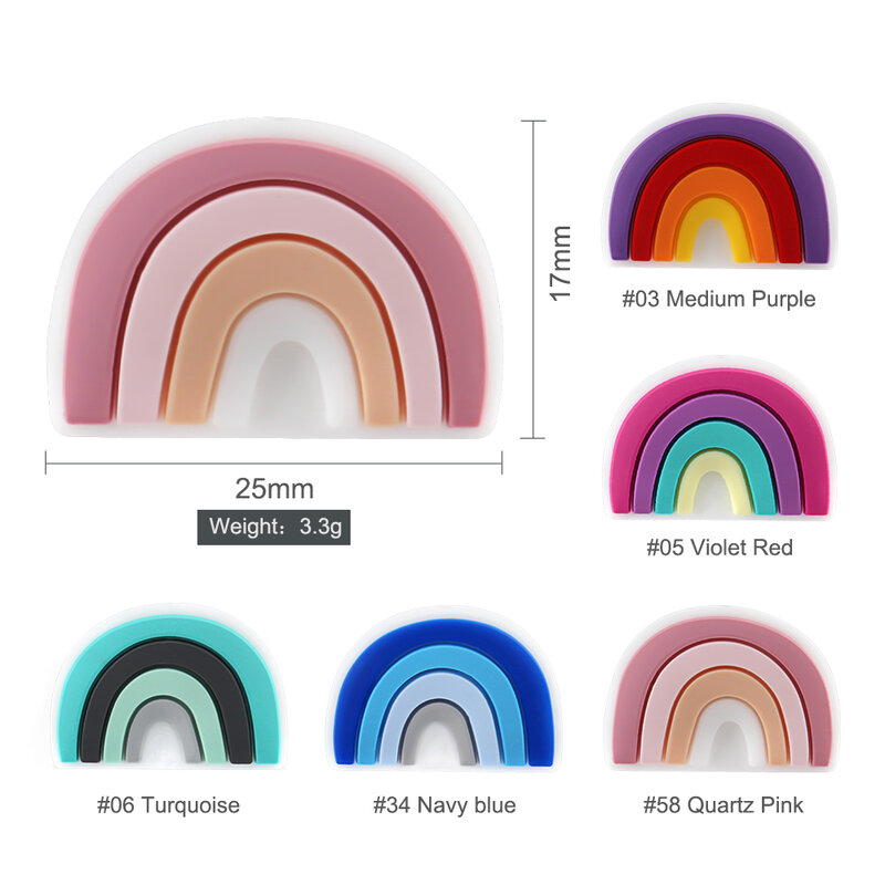 Cuentas de silicona arcoíris para dentición de bebé, mordedores sin BPA para el cuidado bucal, 10 piezas