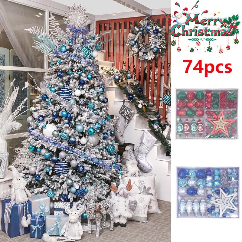 74Pcs Kerst Ornamenten Set Kerstboom Opknoping Ballen Snuisterij Hangers Xmas Decor Voor Thuis Nieuwjaar Gift