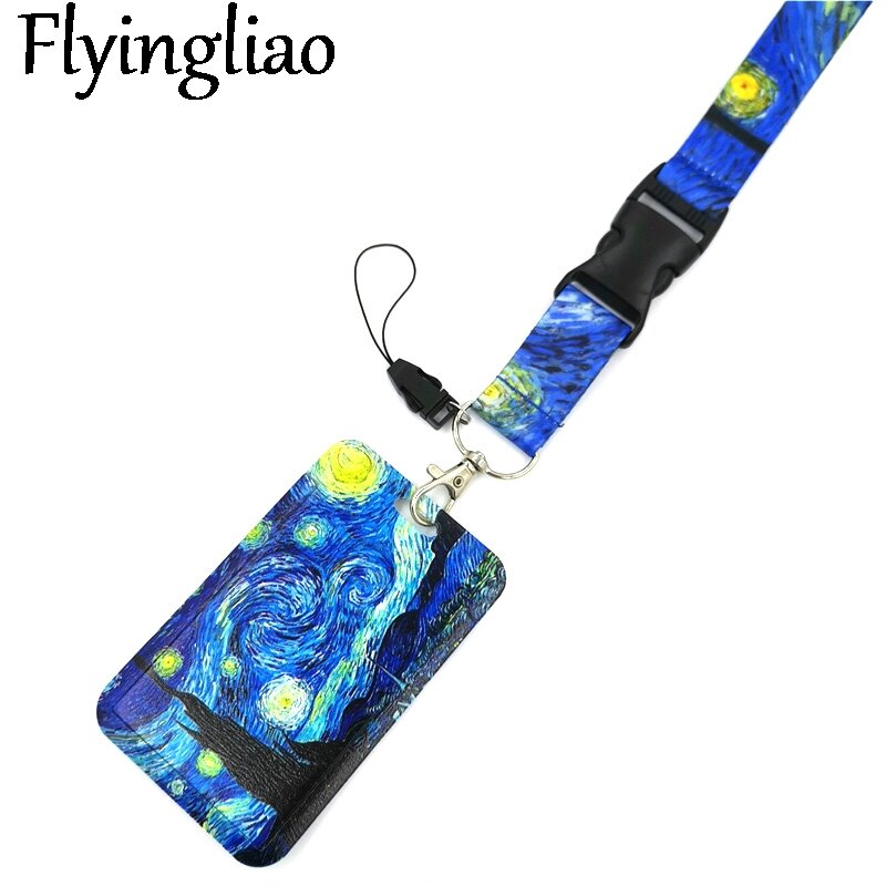 Van Gogh Starry Sky ภาพวาด Art Lanyard Badge ID เชือกโทรศัพท์มือถือ Key สายคล้องคอสายรัดอุปกรณ์เสริม Webbings ริบบิ้นของขวัญ