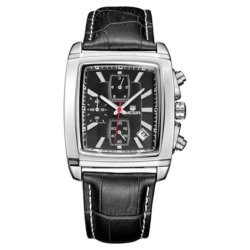 MEGIR Brand Men's Watch Multi-function Sports Leather Strap Rectangular Dial Men Watches Luminous Reloj Hombre Clock