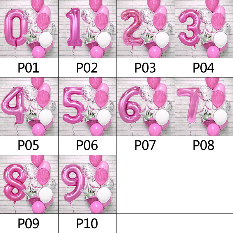 アルミナンバーの風船,12個,ピンク,誕生日パーティーの装飾用,ラテックス,1〜9歳の女の子用,1歳の誕生日