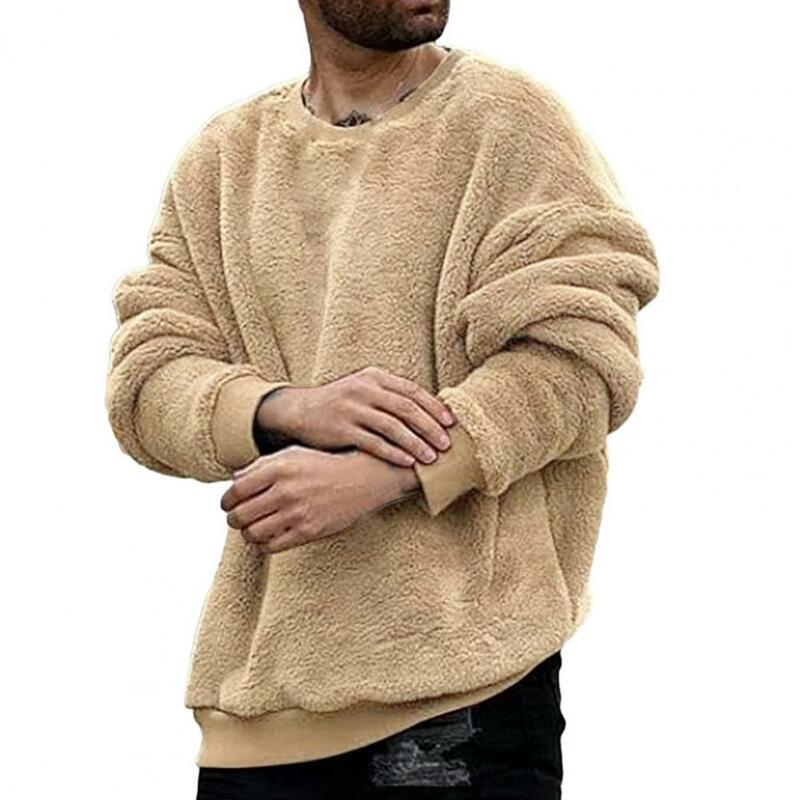 Sweatshirt pulover pria, baju musim dingin mewah dua sisi leher bulat warna Solid untuk pakaian sehari-hari