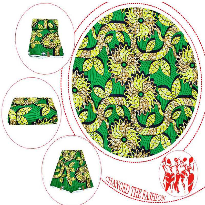 Ankara Real Wax Afrikaanse Print Stof Veritable Hoge Kwaliteit Polyester Groen Kleurrijke Gegarandeerd Pagne Voor Dress Party Casual