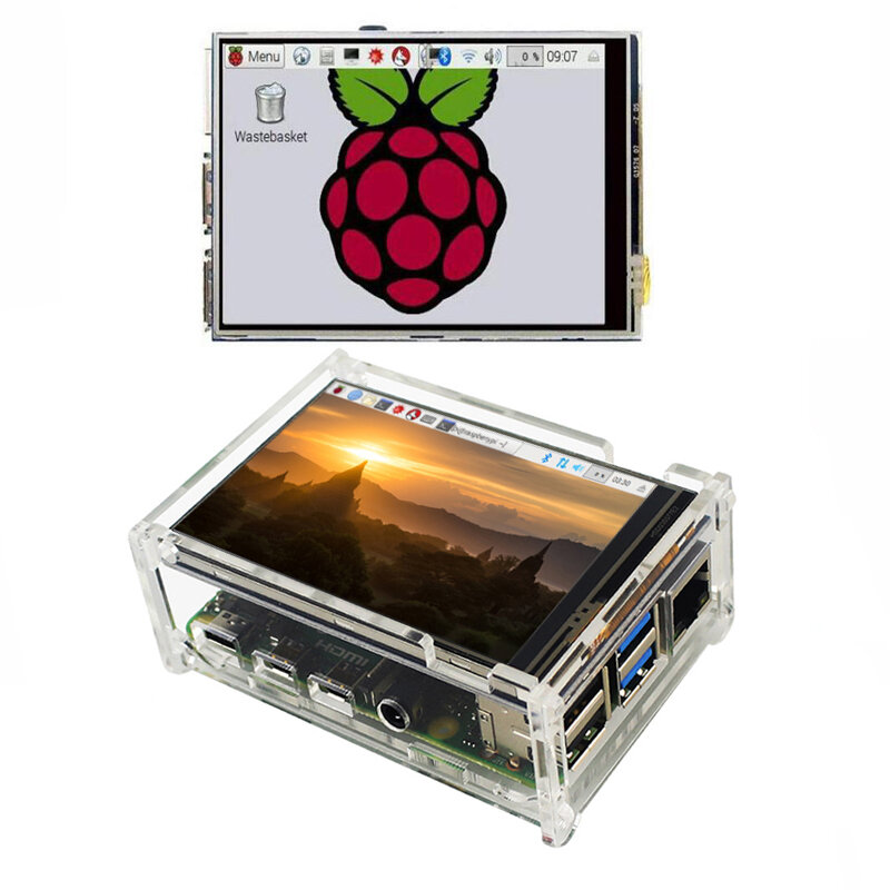 Écran Tactile LCD de 3.5 Pouces pour Raspberry Pi 4 Modèle B 3B + Pi 3, 480x320 Pixels, avec Stylet et Étui en Acrylique