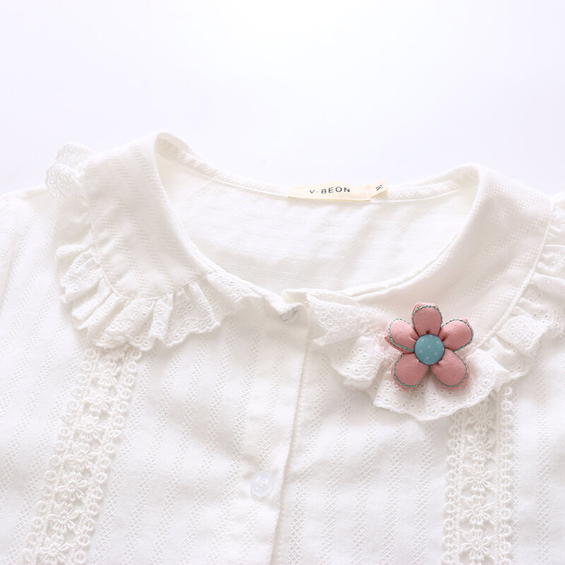 Blusa de estilo coreano para mujer y adolescente, camisa blanca de manga larga con botones y cuello de Lolita Peter Pan