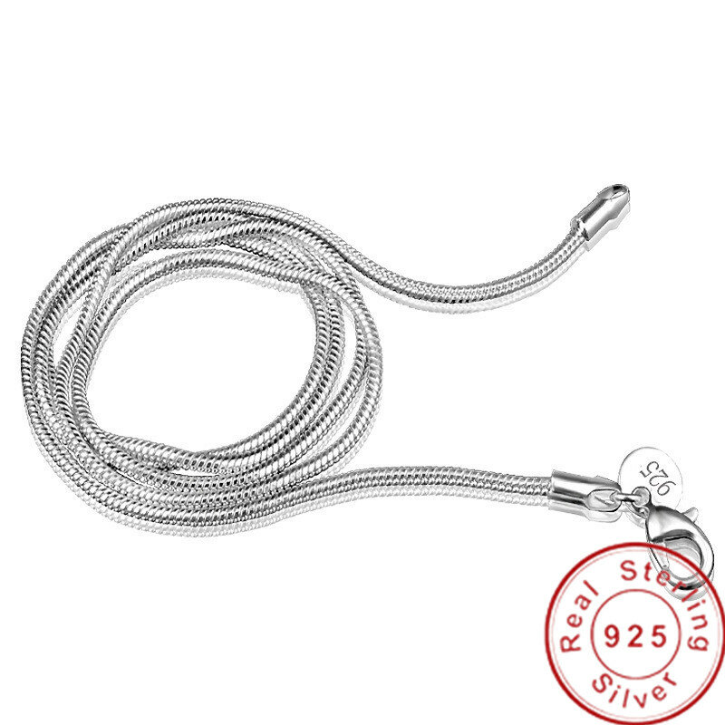 Collar de plata 925 auténtica para hombre y mujer, cadena de serpiente redonda de 2mm, 40cm, 45cm, 50cm, 55cm, 60cm, 65cm, 70cm, 75cm