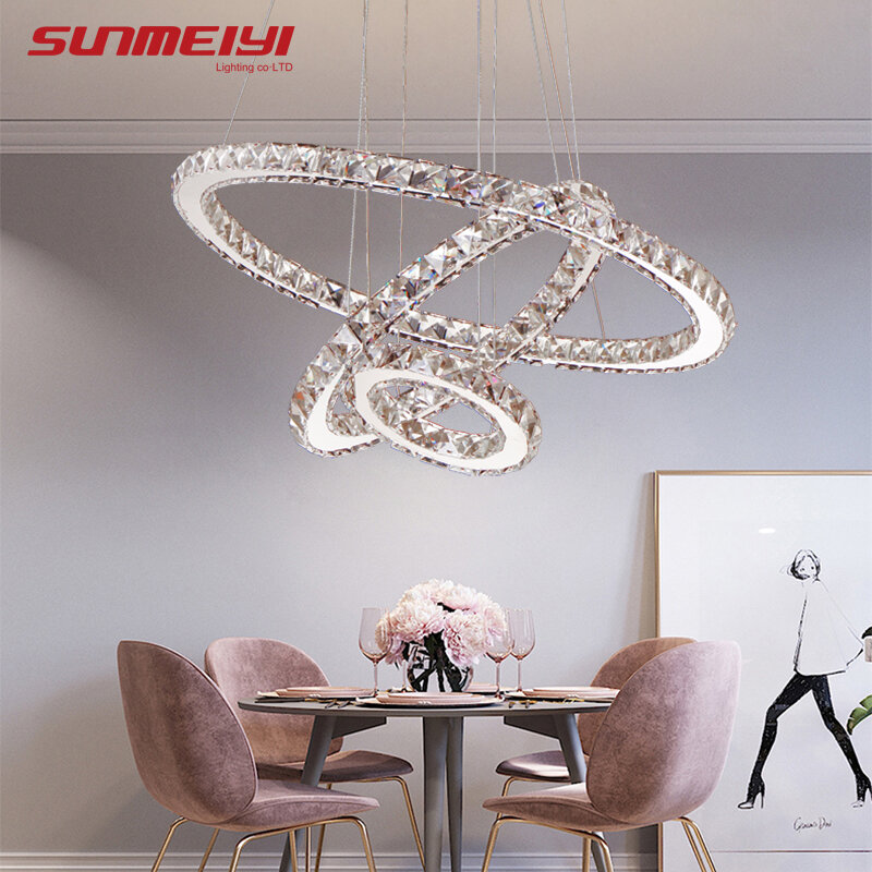 Modern Minimalist LED Crystal Chandelier European Style Living Room Dining Room Creative Round Design Home Decorative Lighting