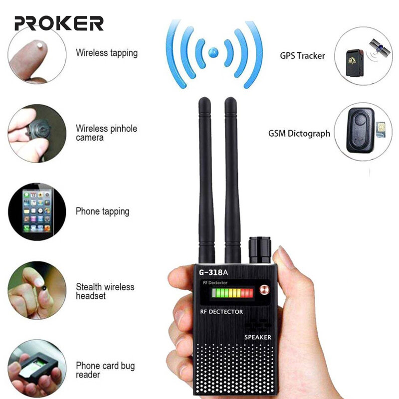 Беспроводной GPS-датчик Proker G318A, детектор с двойной антенной и защитой от шпионов, с функцией поиска и сканирования частоты