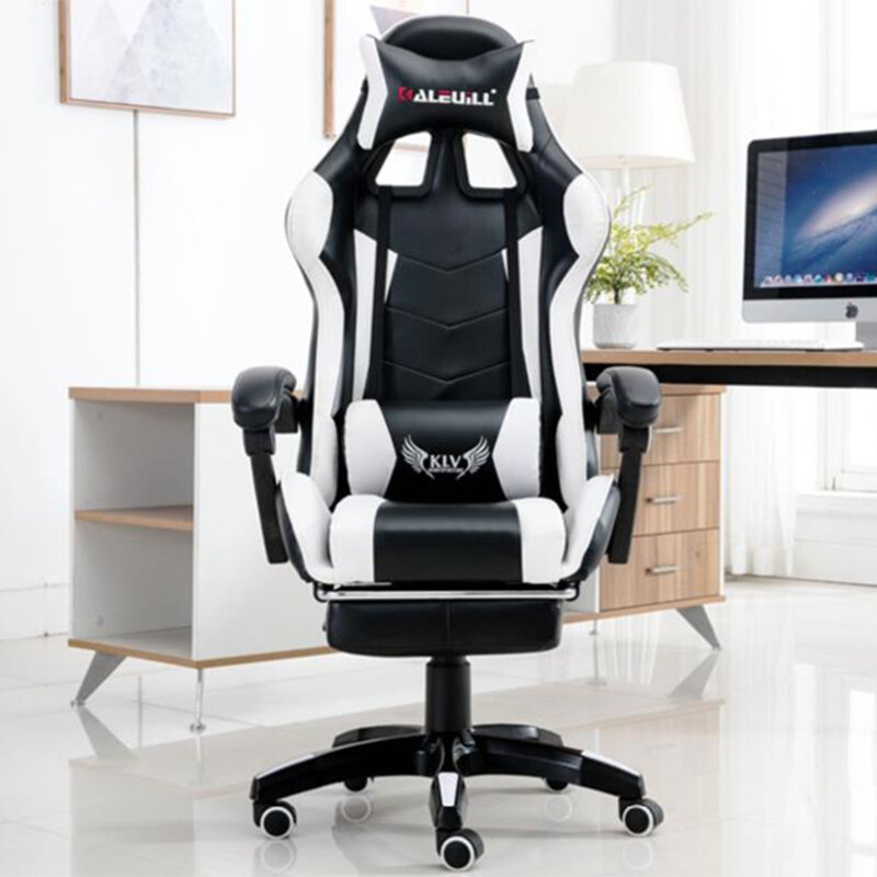 Fotel gamingowy rozkładane PU skórzane krzesła komputerowe-zagłówek biurowy Internet leniwy fotele wypoczynkowe dom z podnóżkiem кресло