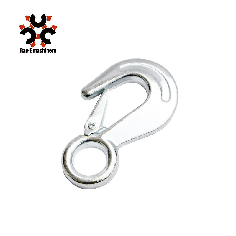 Heavy Duty Forged Eye Hook with Safety Lock Latch Zinc Plated G80 Alloy Steel Drop Forged Hook for Tie-Down