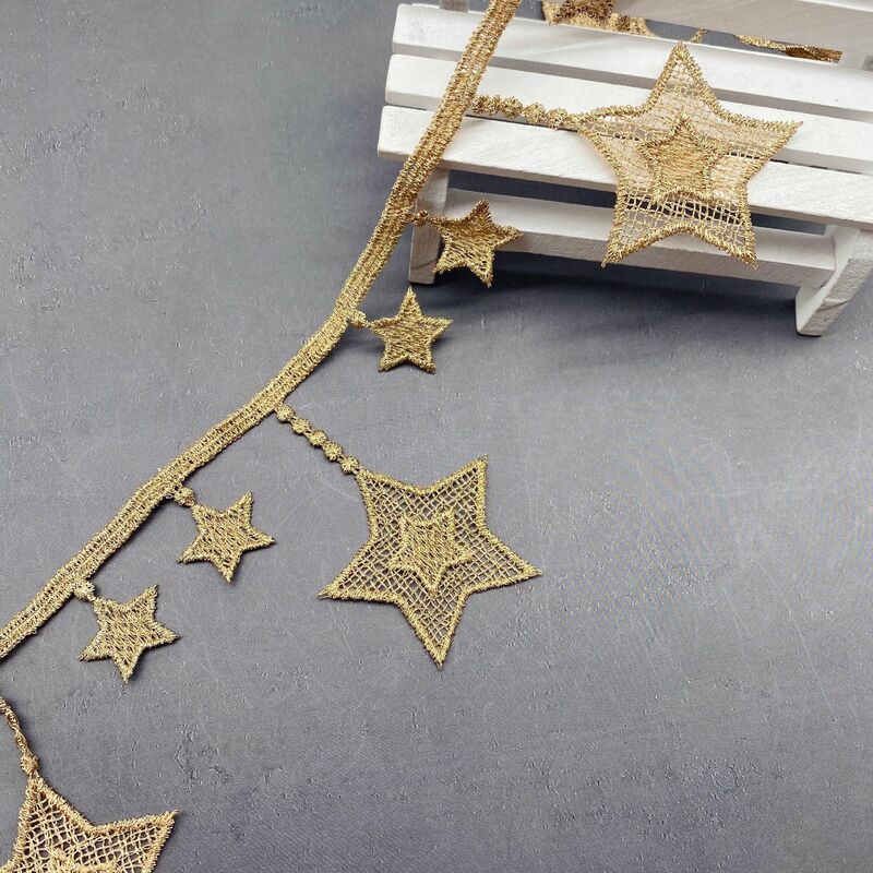 3 metros bordado estrela unilateral dourada borla tecido de renda para roupas costura suprimentos diy vestido travesseiros acessórios para vestuário