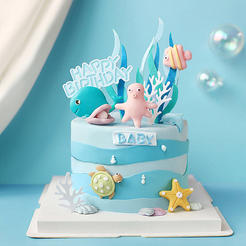 Mahkota Putri Duyung Dekorasi Dunia Laut Gadis Puncak Kue Ulang Tahun Dessert Dekorasi untuk Hari Anak Perlengkapan Pesta Hadiah Yang Indah