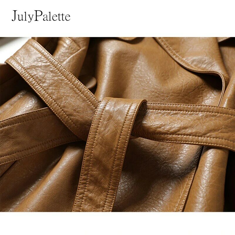 Julypalette سترة جلد طبيعي المرأة قصيرة الدانتيل متابعة حزام المعاطف الجلدية 2022 الربيع مكتب السيدات الحقيقي جلد الغنم أبلى