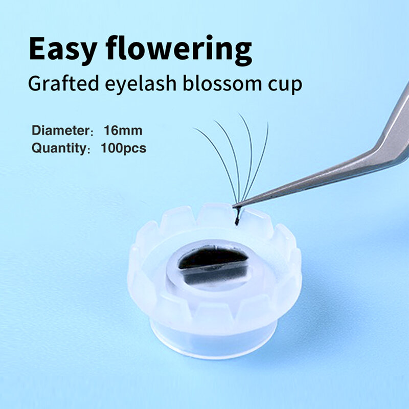 100pcs Disposable Eyelashes Blossom Cup Lashes Glue Holder Plastic Stand Quick Flowering For Eyelashes Extension Makeup Tools