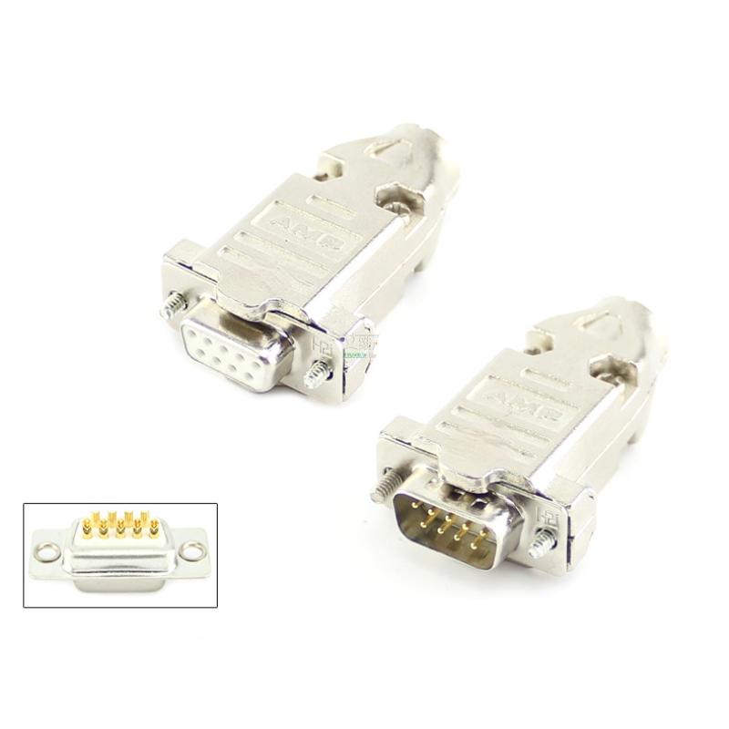 1Pcs AMP โลหะเหล็ก Shell Gold-Plated ห้าข้าวสาลี Solid Core เข็ม RS232 Serial Port DB9 Pin ชายและหญิงเชื่อมปลั๊ก