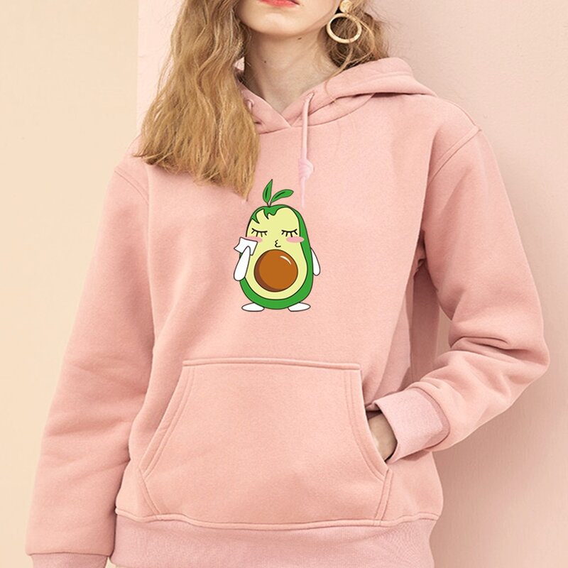 Женская модная Толстовка Harajuku базовые повседневные топы милое лицо авокадо принт дамские толстовки с длинным рукавом спортивный пуловер для девочек