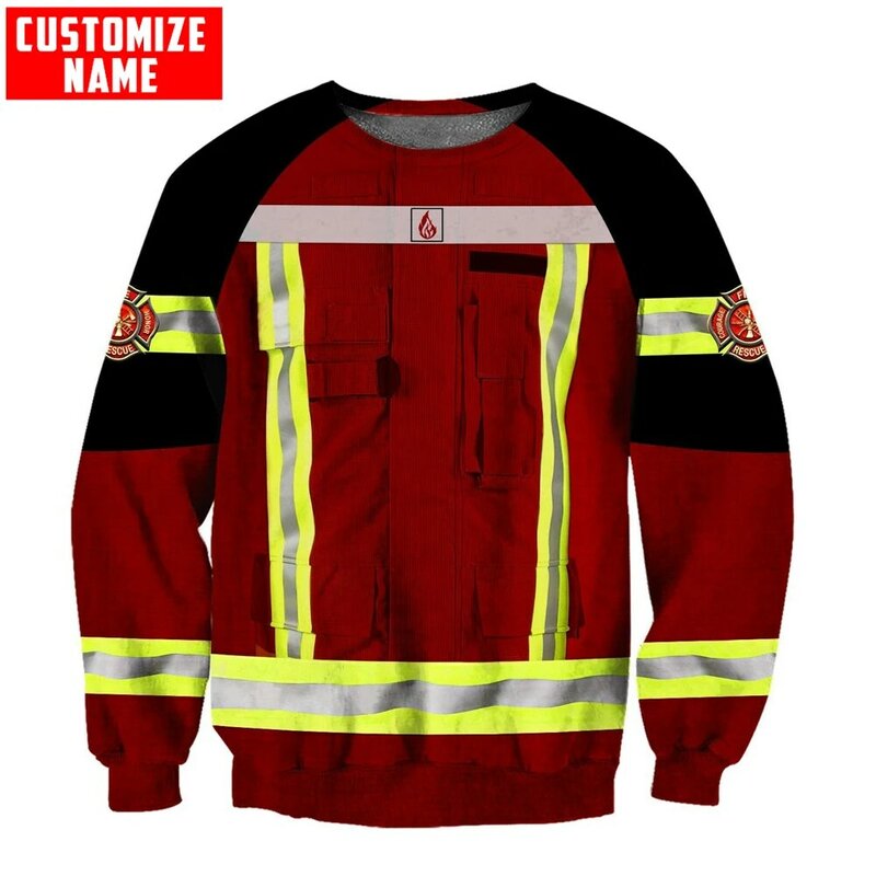 Personalize o nome bravo bombeiro 3d impresso masculino outono hoodie unisex com capuz moletom streetwear casual zíper hoodies dk414