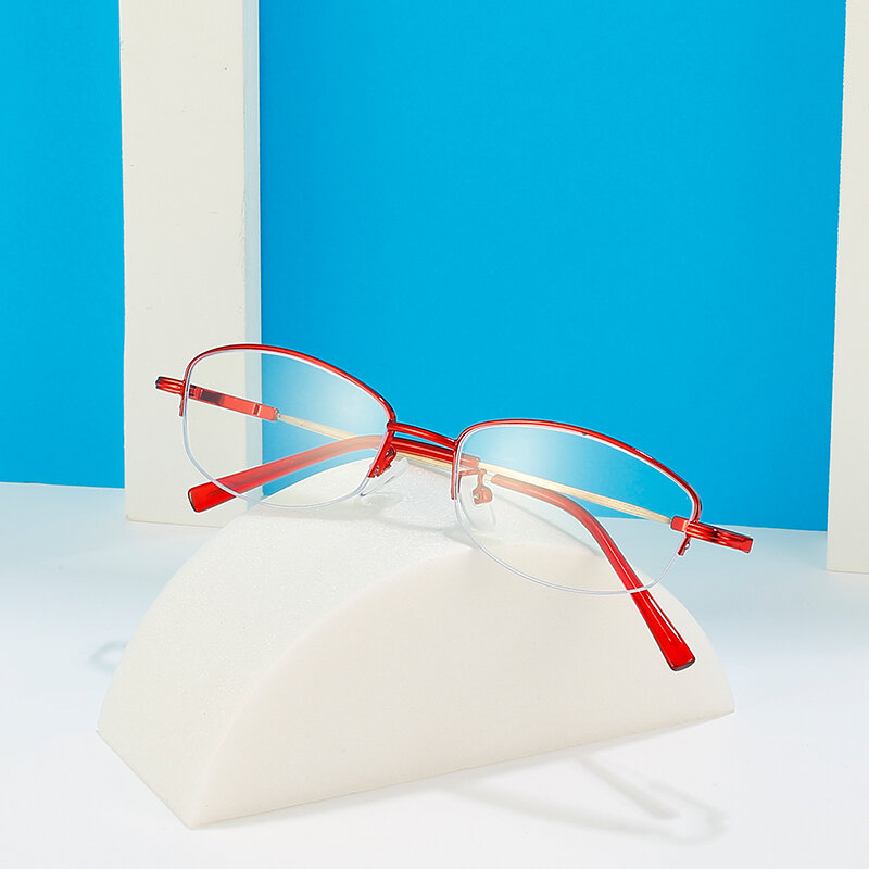 Occhiali da vista miopia ovale in metallo con memoria a mezza montatura per eleganti occhiali da vista miopi con lenti in resina da donna 0 -0.5 -1.0 To -6.0