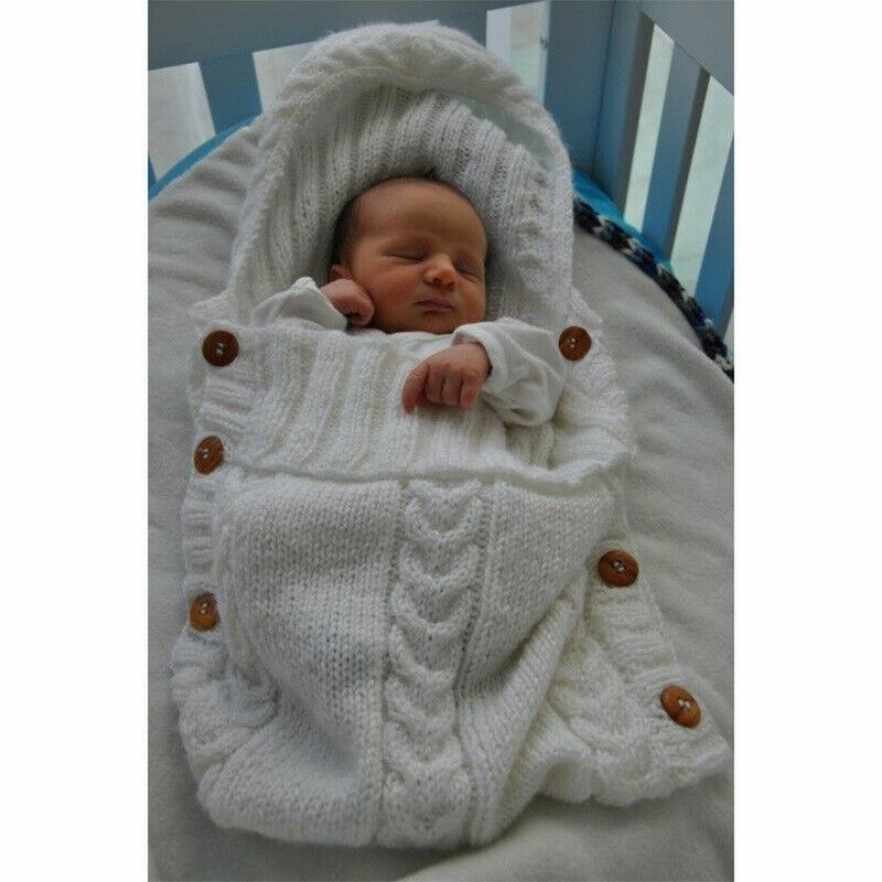 신생아 유아용 아기 담요, 니트 버튼 크로셰 뜨개질, 겨울용 따뜻한 싸는 랩 침낭