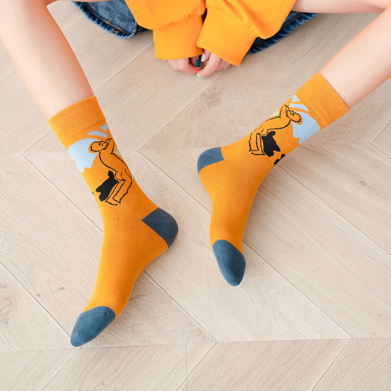 Женские носки средней длины, модные носки, уличная мода 2021, японская и Корейская версия хлопка, творческие трендовые носки, оптовая продажа