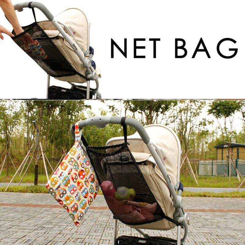 Cochecito de bebé con bolsillo de red, carrito de bebé, biberón de malla, organizador de almacenamiento de pañales, soporte de bolsa colgante de gran tamaño, accesorios para cochecito, nuevo