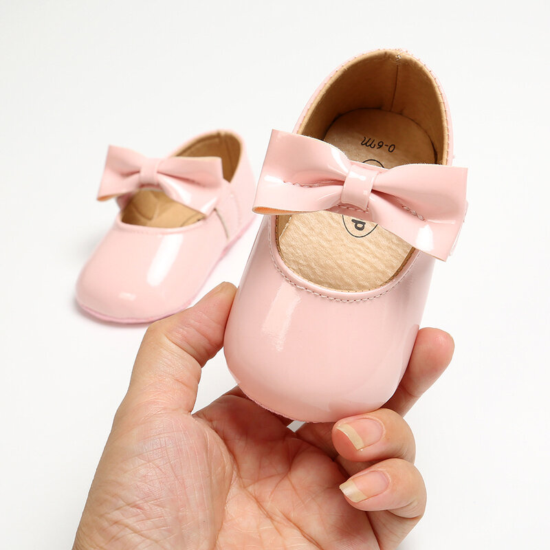Sepatu Bayi Baru Lahir Sepatu Bayi Perempuan PU Anti-selip Sepatu Gaun Putri Klasik Simpul Kupu-kupu Sepatu Pertama Berjalan Balita Sepatu Buaian Mokasin