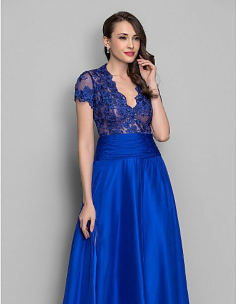 new lace chiffon Women Prom Dresses Simple High Split Formal Evening Gowns navy blue custom made Vestidos Long robe de soiree