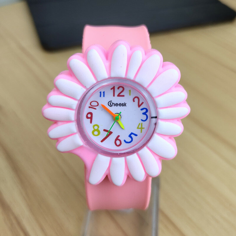 Reloj de pulsera con forma de crisantemo para niños, cronógrafo de cuarzo deportivo sin hebilla, regalo de cumpleaños