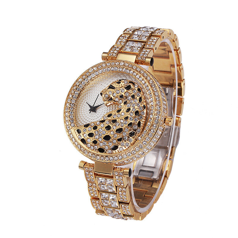 Luxo bling diamante leopardo mulher relógios ouro gelo para fora strass quartzo senhoras relógio de pulso para feminino relogio feminino