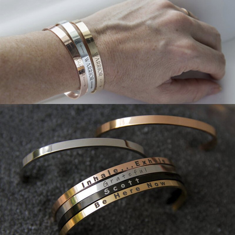 Vnox-Bracelet classique basique personnalisé pour hommes et femmes, acier inoxydable brillant, bracelet manchette uni, nom personnalisé, cadeau d'anniversaire
