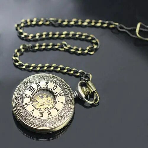Reloj de bolsillo Vintage Unisex, estuche de números romanos tallados huecos, bolsillos mecánicos, reloj con números de regalo, collar de cuarzo con bolsillos