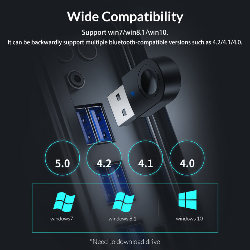 ORICO-adaptador inalámbrico USB Compatible con Bluetooth, Dongle 5,0, transmisor receptor portátil para Windows 7/8/10, PC, teclado y portátil
