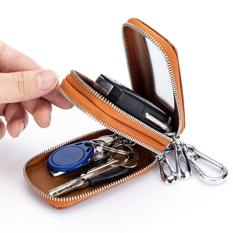 Модная кожаная сумка для автомобильных ключей, двойной карман, женский мужской держатель для ключей, сумка для ключей, кошелек, брелок, портмоне
