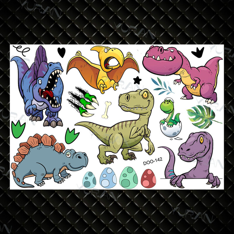 Реалистичная временная татуировка-наклейка с изображением динарящего динозавра для мальчиков и девочек, милая флэш-Татуировка Юрского периода, искусственные Мультяшные татуировки для боди-арта для детей