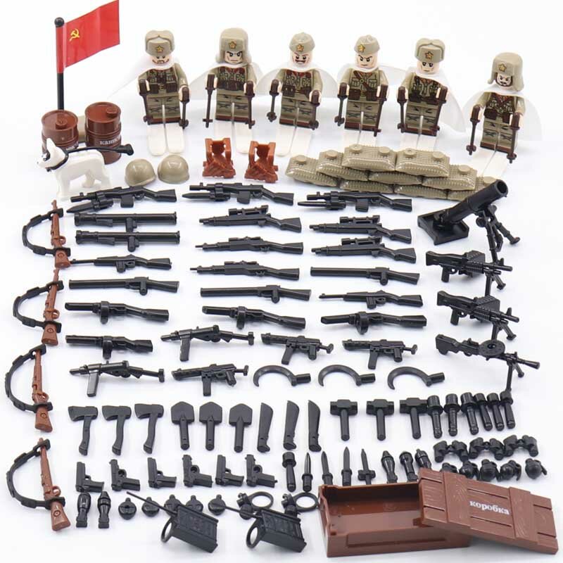 WW2 broń wojskowa akcesoria klocki WW2 armia zsrr oddziały polowe figurki żołnierzy hełm broń cegły zabawki