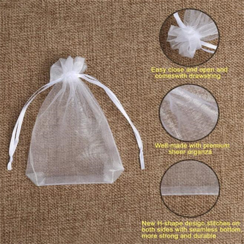 50 sztuk torba z organzy opakowanie na biżuterie prezent cukierki wesele Goodie pakowanie sprzyja woreczki torby do ściągania obecne słodycze woreczki