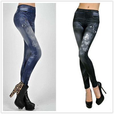 Женские классические эластичные облегающие леггинсы, пикантные обтягивающие джеггинсы с имитацией джинсов, обтягивающие брюки большого размера, Лидер продаж