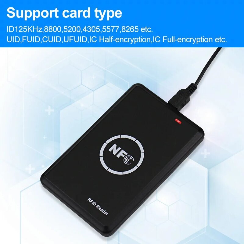 Lecteur RFID d'étiquettes de cartes 125 KHz, copieur NFC de porte-clés de carte intelligente, programmateur chiffré 13, 56 MHz, USB UID T5577 EM4305