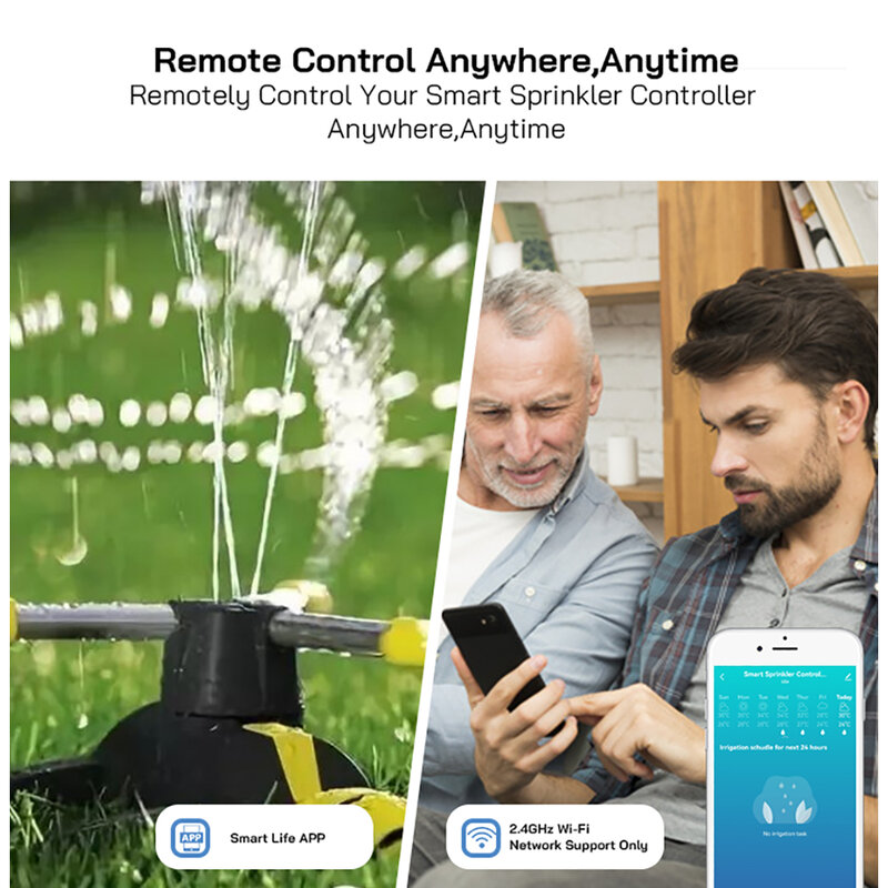 Benexmart-controlador de aspersores Tuya Smart WiFi, 8 zonas, Alexa, Google Home, Control por voz, válvula de temporizador automático de agua