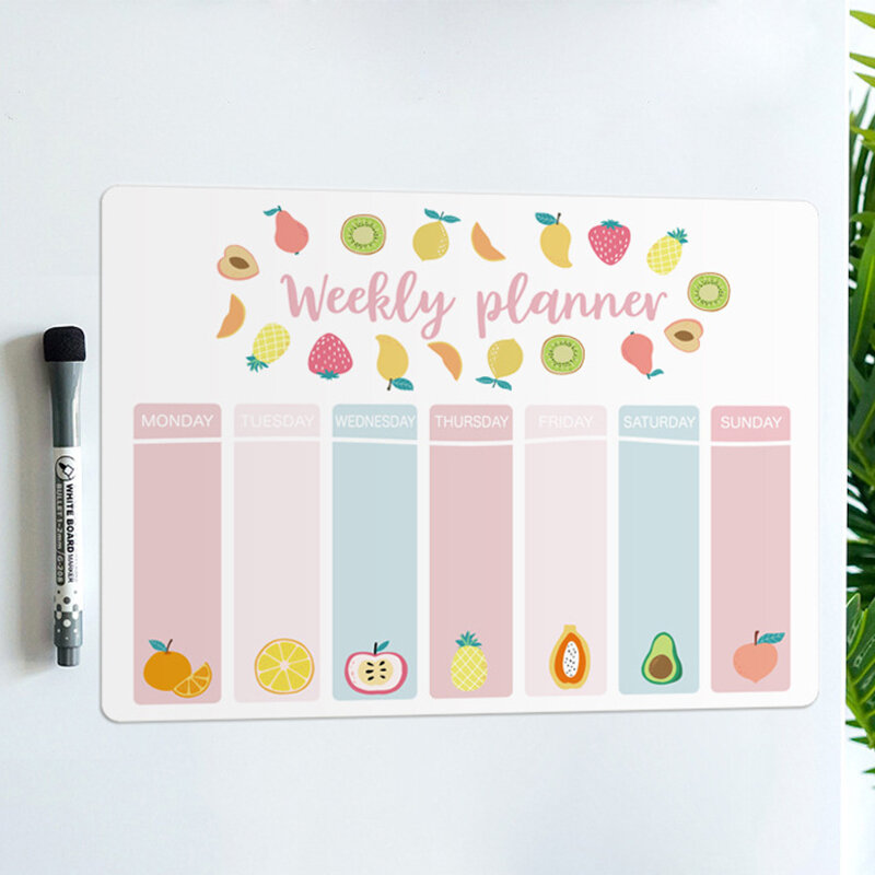 Magnetic Weekly Monthly Planner Calendar Fridge Stickers Schedule Dry Erase Markers Message Drawing Erasable Whiteboard for Wall