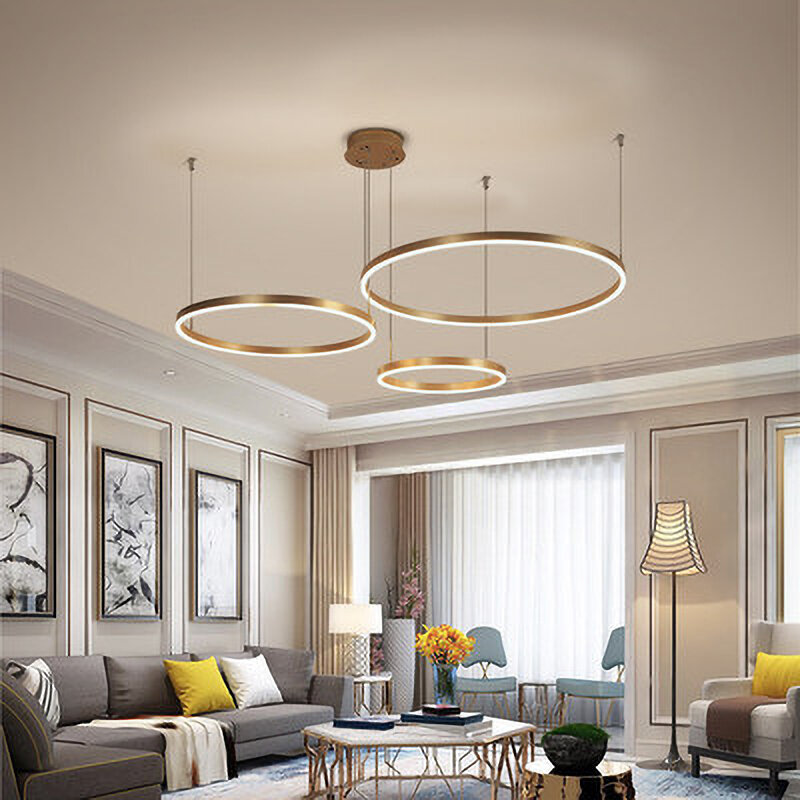 Luces LED modernas para decoración del hogar, iluminación interior de lujo, color dorado, negro, café, para dormitorio, sala de estar, anillos cepillados