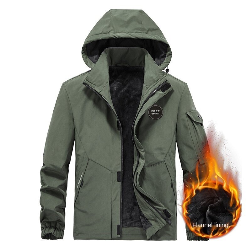 2021 Autumn And Winter New Plush Jacket Men's Middle-aged And Young People's Thickened Windproof Jacket Factory Straight Hooded