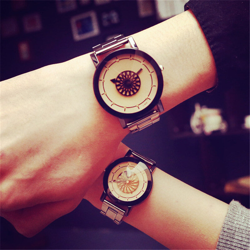 Amante de reloj de cuarzo con cinturón de acero relojes de pareja reloj de personalidad reloj erkek kol saati reloj de moda Casual couplegift único