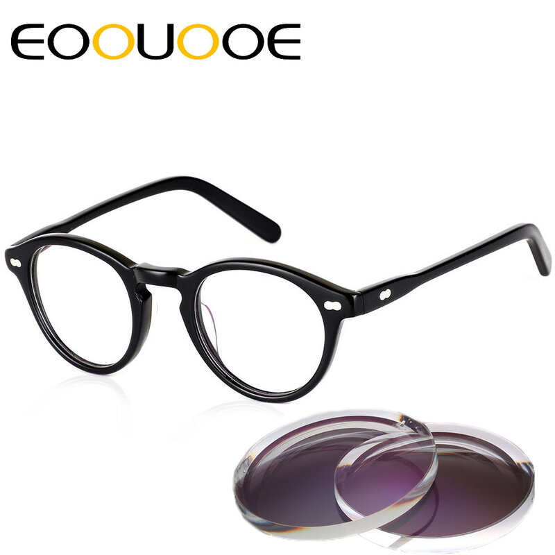 Asetat Vintag Bulat Kacamata Kacamata Wanita Pria Mujer Resep Kacamata Oculos De Sol 1.61 Index Anti Cahaya Biru Optik Kacamata