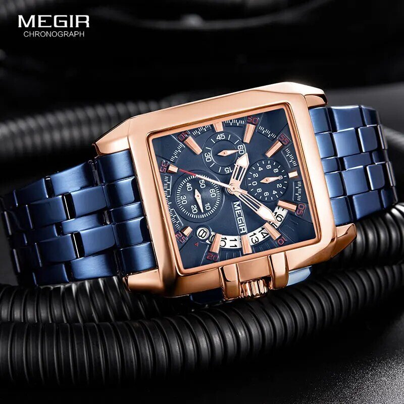 MEGIR New Men's Watch Top Brand Stainless Steel Waterproof Luminous Quartz Watch Men's Fashion Chronograph Men's Sports Watch