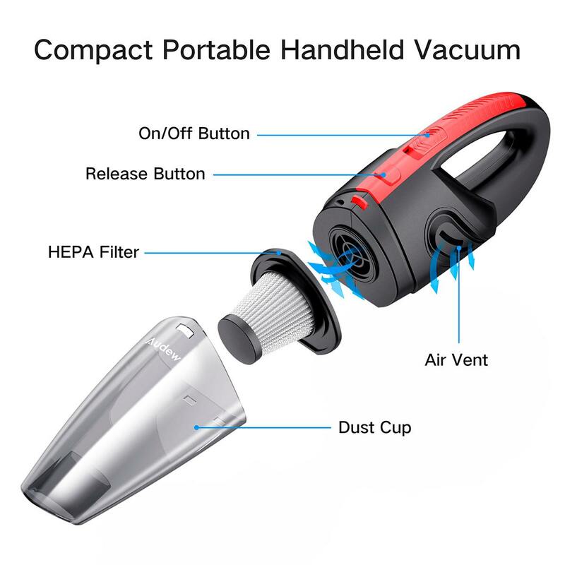 AUDEW-aspiradora portátil de mano para el hogar, miniaspirador con filtro HEPA, recargable, inalámbrico, uso en seco y húmedo, 120W, 4000pa, 2200mAh