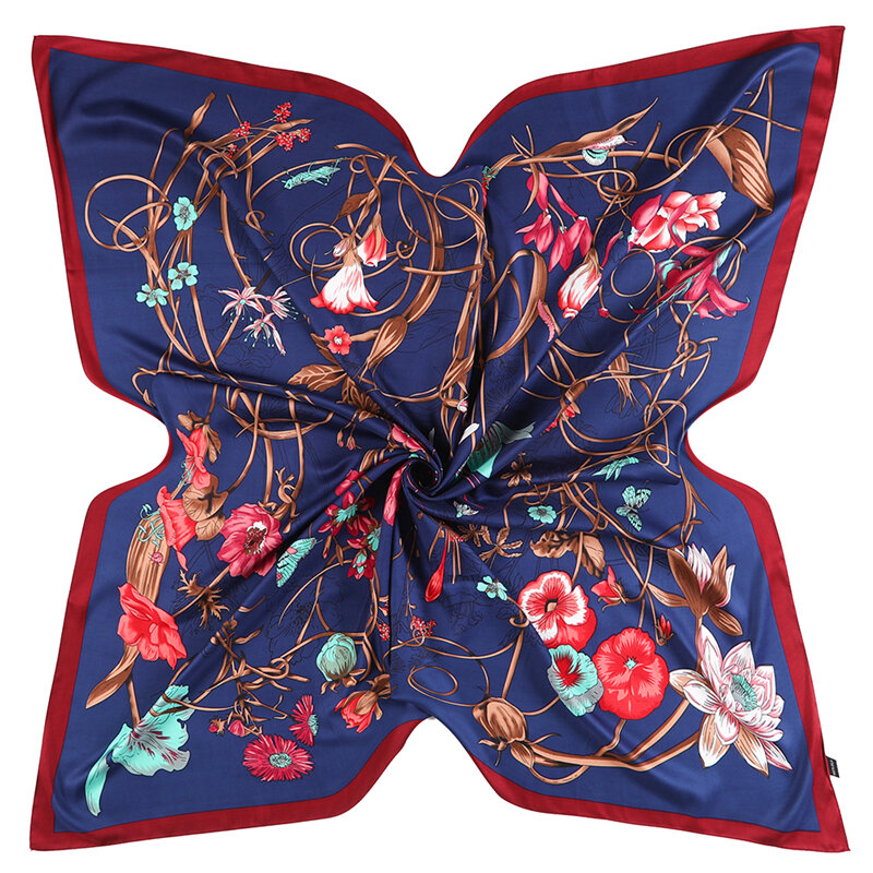 Bufanda cuadrada grande de sarga de seda para mujer, chal de diseño Floral de marca de lujo, 130cm, a la moda