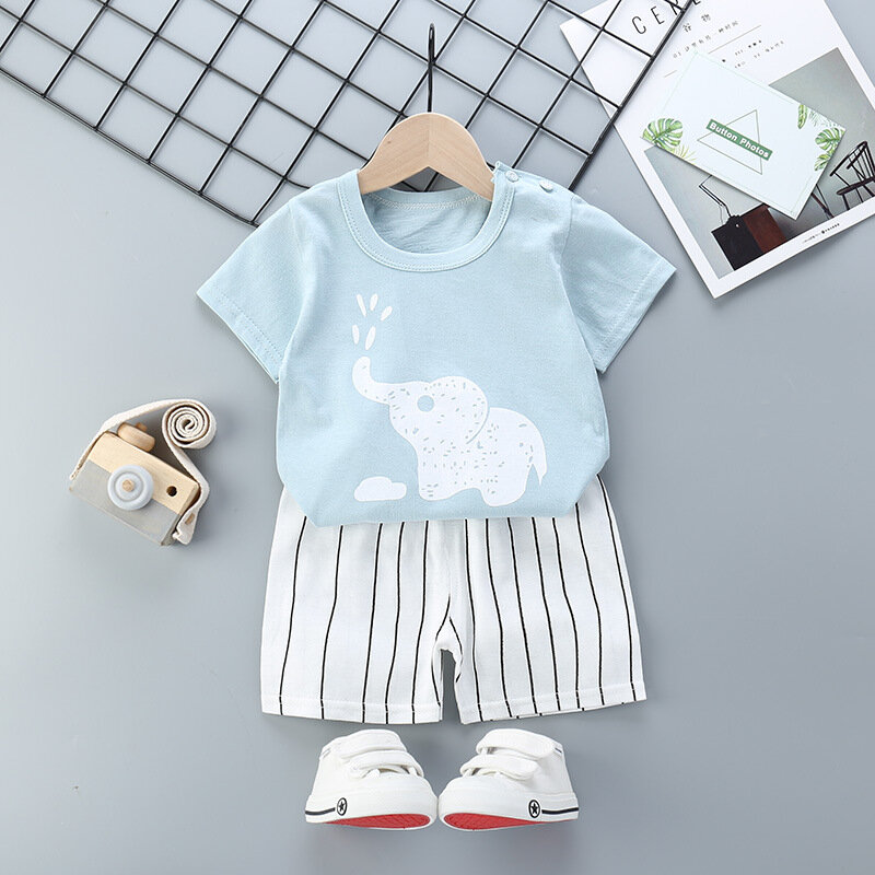 Summer Cotton Baby boys clothes set Short sleeve Cartoon Boy clothing Toddler baby girls Clothing Leisure kids Clothes