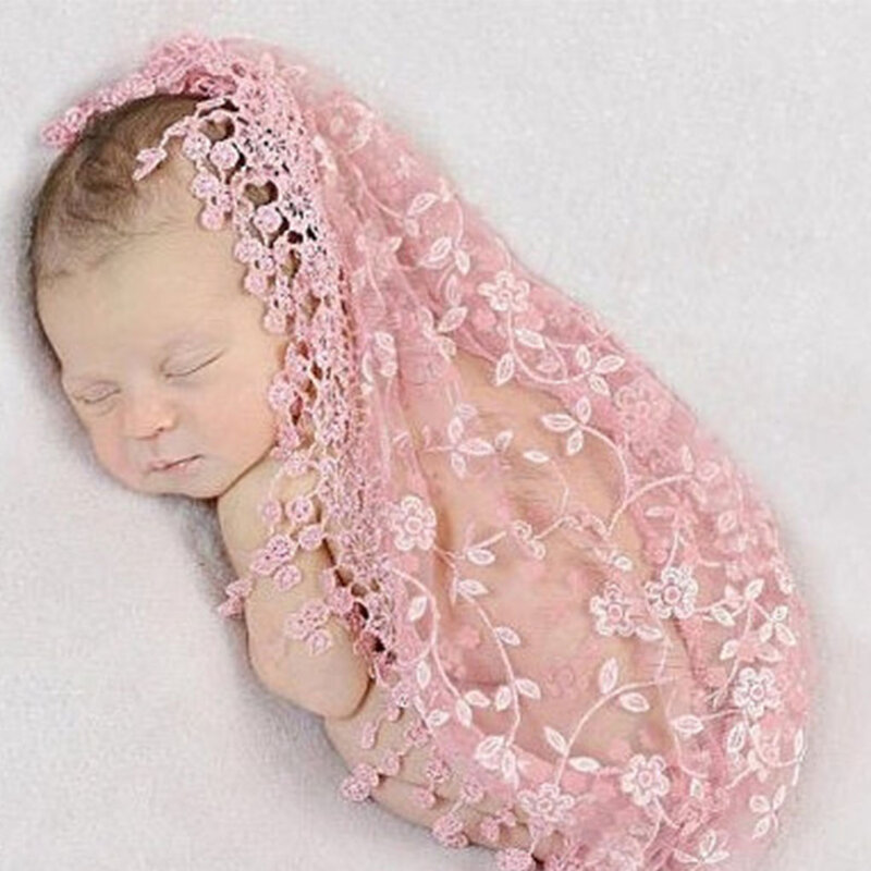 ลูกไม้เด็กแรกเกิดPhoto Wraps Propsเย็บปักถักร้อยลูกไม้Wrapsผ้าห่มWrapsผ้าพันคอเด็กPhoto PropsหญิงShootดอกไม้ผ้าห่มนุ่มWraps