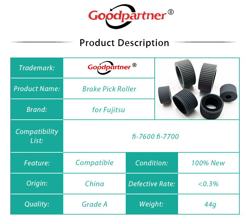 Neumático de rodillo para pastilla de freno de PA03740-K010, para Fujitsu PA03740-K011, fi-7600, fi-7700/fi7600, fi7700, fi7700S, 1 ud.